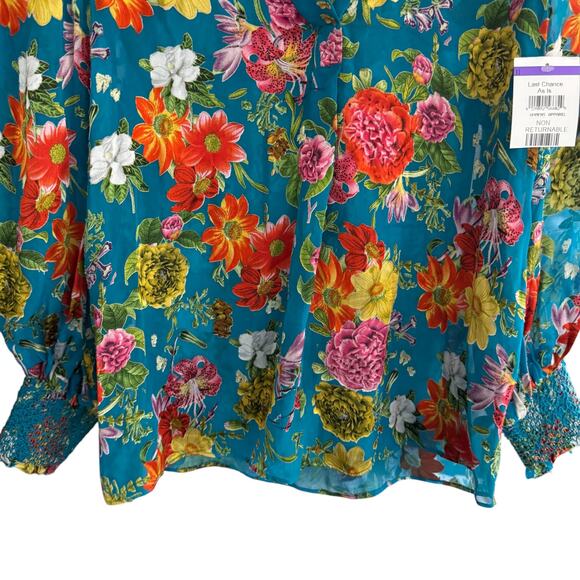 Alice + Olivia Sheila Floral Print Silk Blouse Top Summer Bliss Blue Size XS NWT - Picture 6 of 10